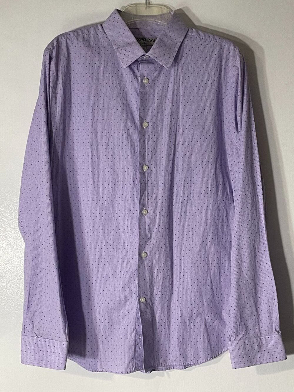 Express Men’s Purple Patterned Dress Shirt L 15–16.5 Fitted Cotton Excellent